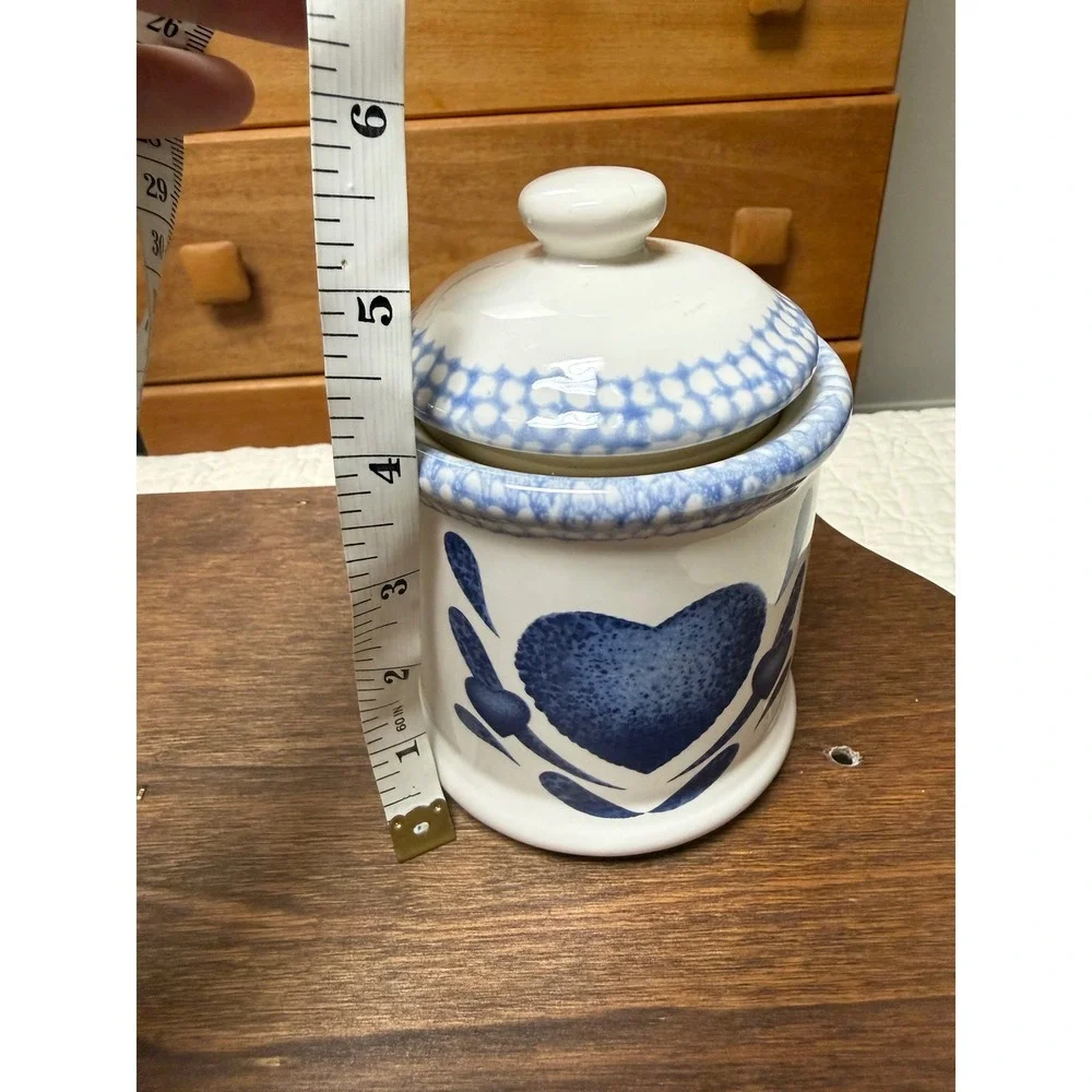 Vintage 1996 ABC Distributing Blue Heart Ceramic Canister Set 3 Piece Farmhouse